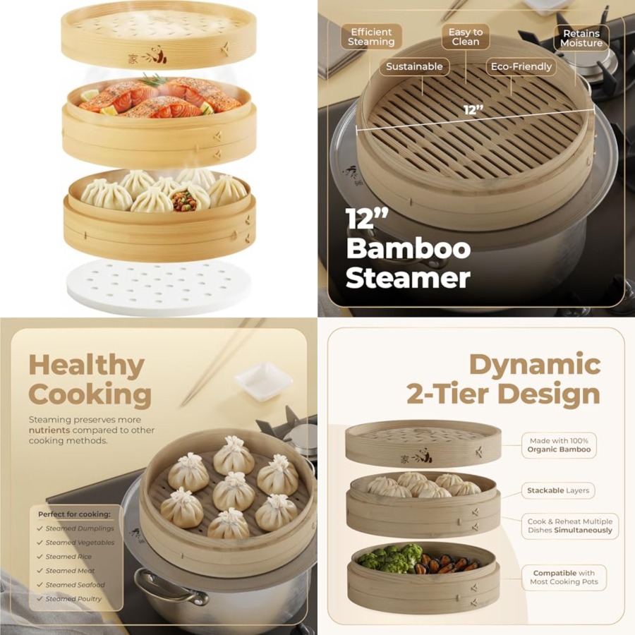 Bamboo Steamer Basket - 2-Tier - Bao Steamer Bamboo avis et prix