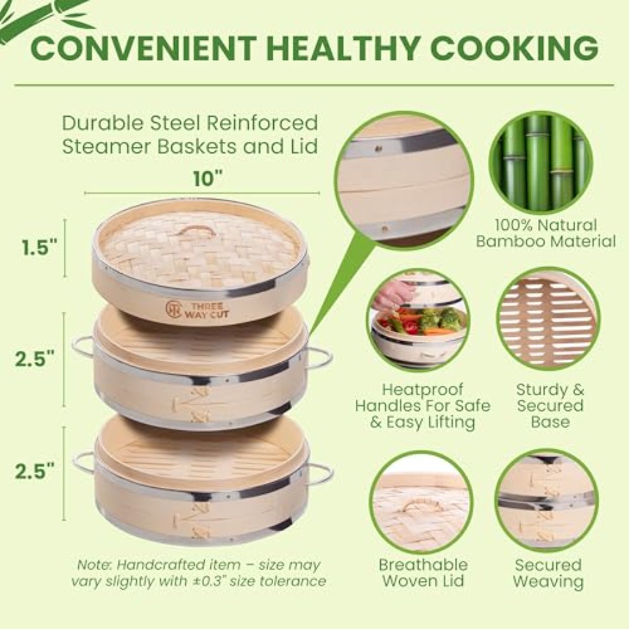 2-tier 10 Bamboo Steamer with  - Bao Steamer Bamboo avis et prix