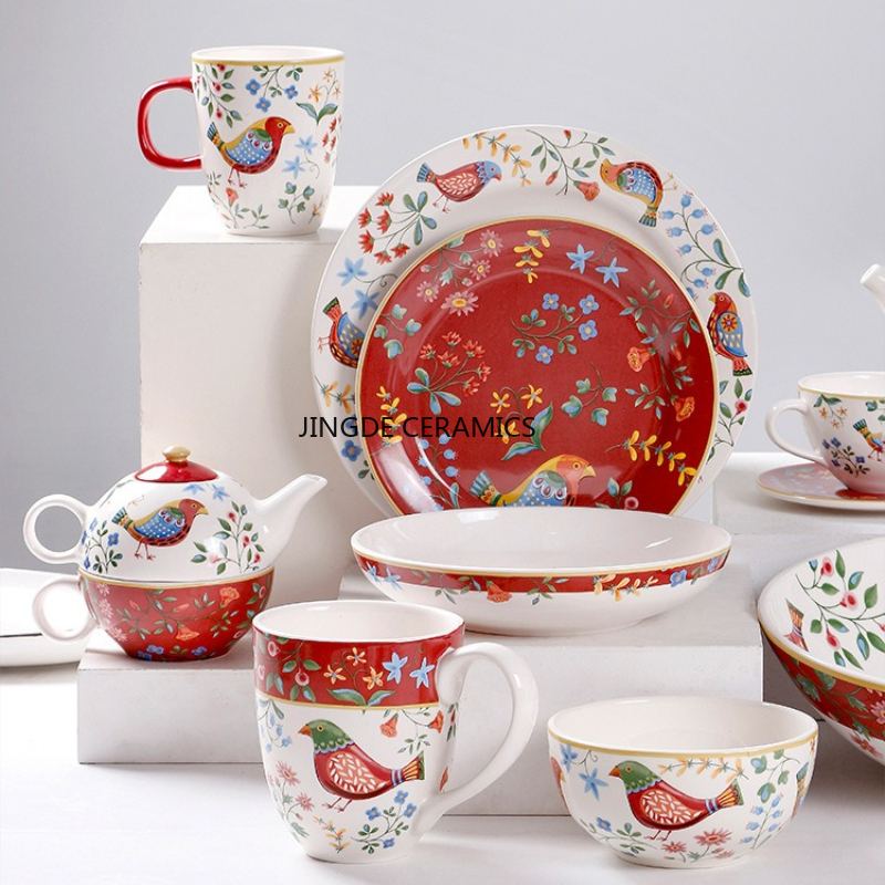 1pc European Ceramic Red Flowe - Dim Sum Basket avis et prix