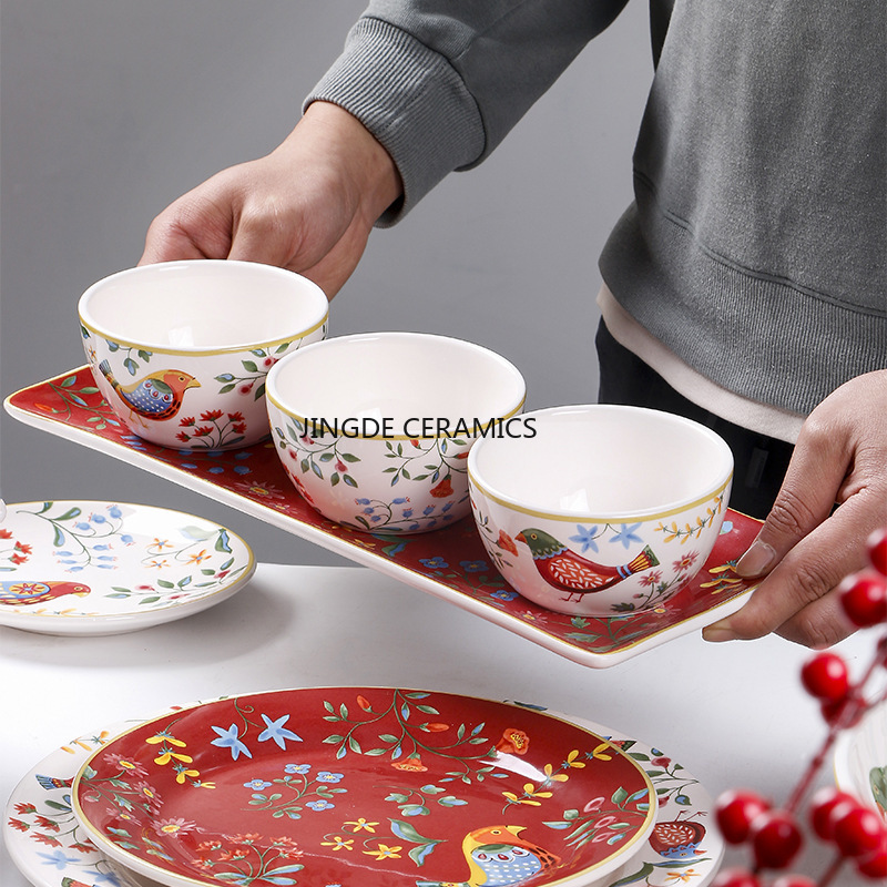 1pc European Ceramic Red Flowe - Dim Sum Basket avis et prix